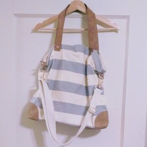 Gray/white stripe tote